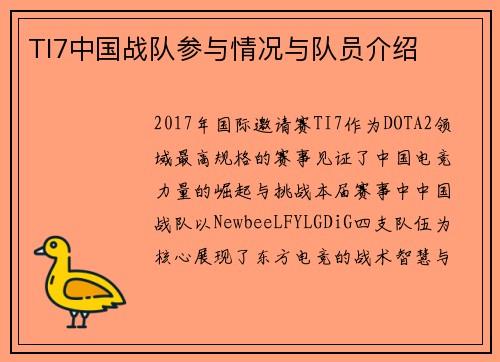 TI7中国战队参与情况与队员介绍