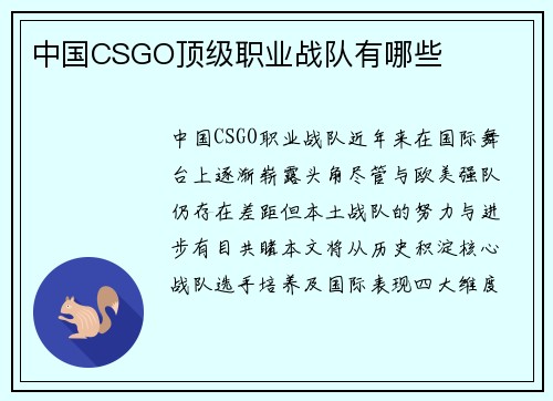 中国CSGO顶级职业战队有哪些